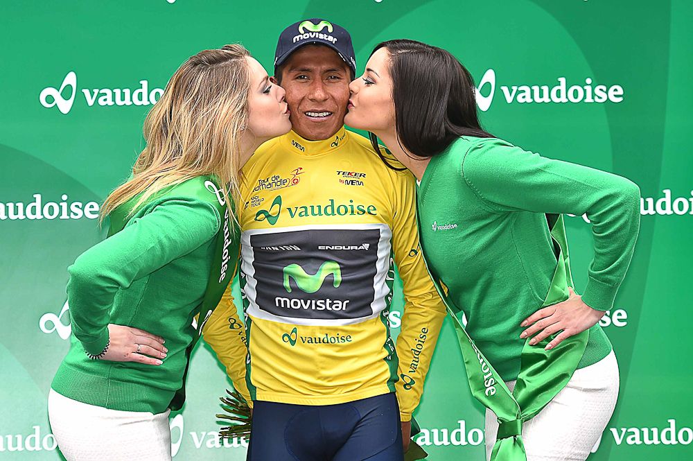 Nairo Quintana on the podium following stage 4 at Romandie.