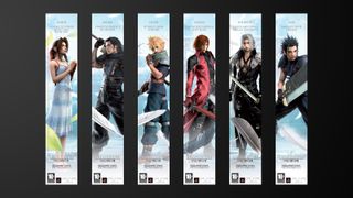 Ad art for Final Fantasy VII Crisis Core showing characters Aerith, Angeal, Cloud, Genesis, Sephiroth and Zack