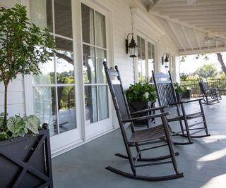 Rocking chairs on a wooden porch