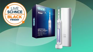 Oral-B Genius X Limited electric toothbrush product shot on Live Science Black Fridday overlay