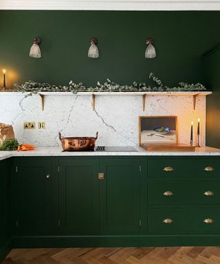 Green deVOL kitchen decorated for Christmas