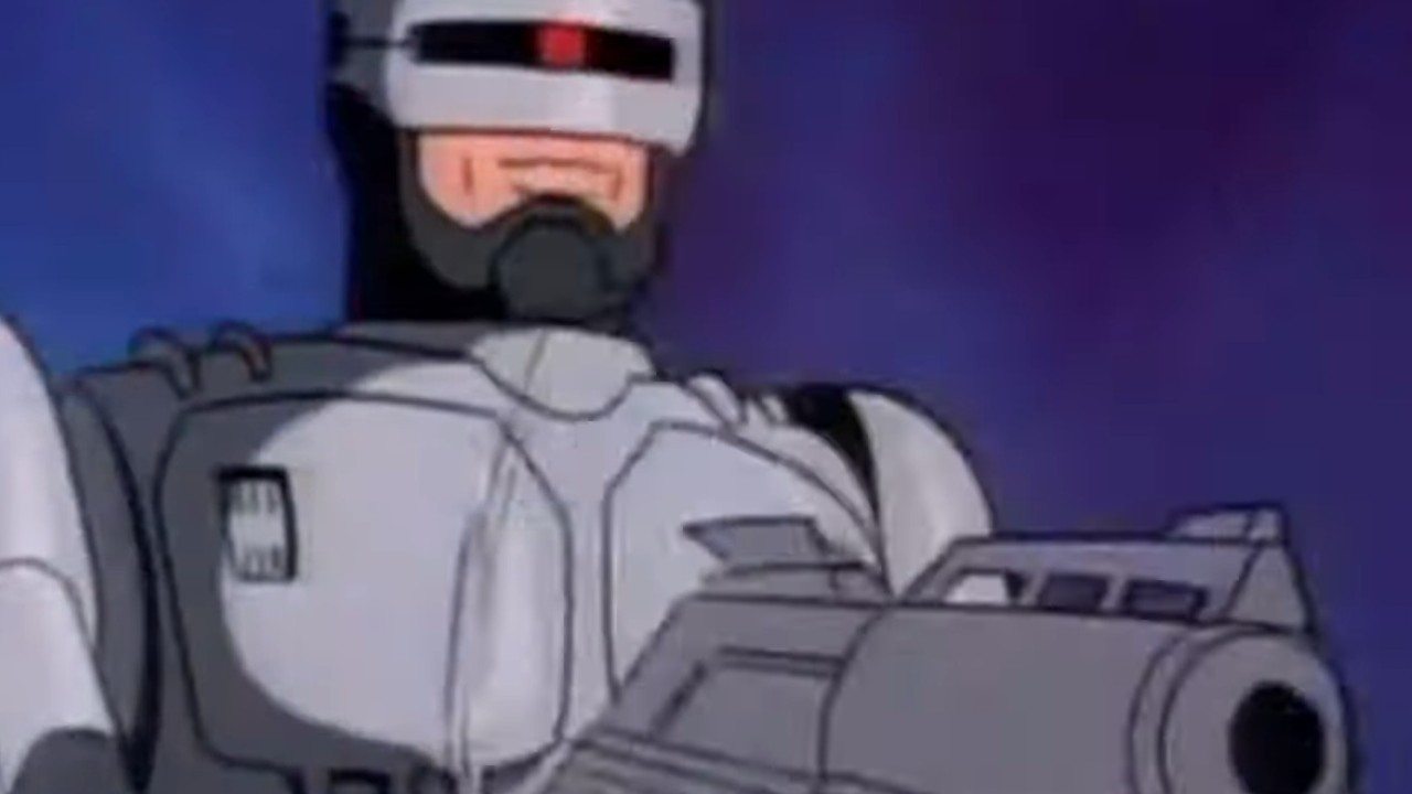 RoboCop holding a gun in the RoboCop animated series