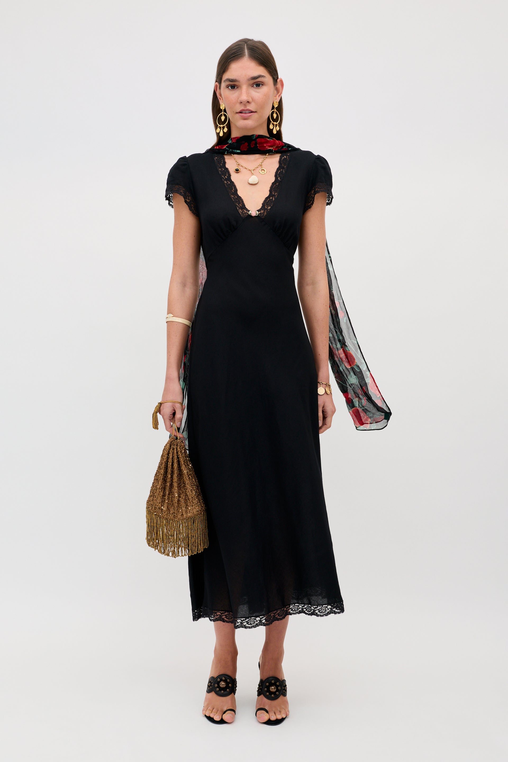 Clarice Linen Midi Dress in Black