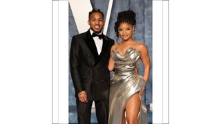 (L-R) DDG and Halle Bailey attend the 2023 Vanity Fair Oscar Party Hosted By Radhika Jones at Wallis Annenberg Center for the Performing Arts on March 12, 2023 in Beverly Hills, California