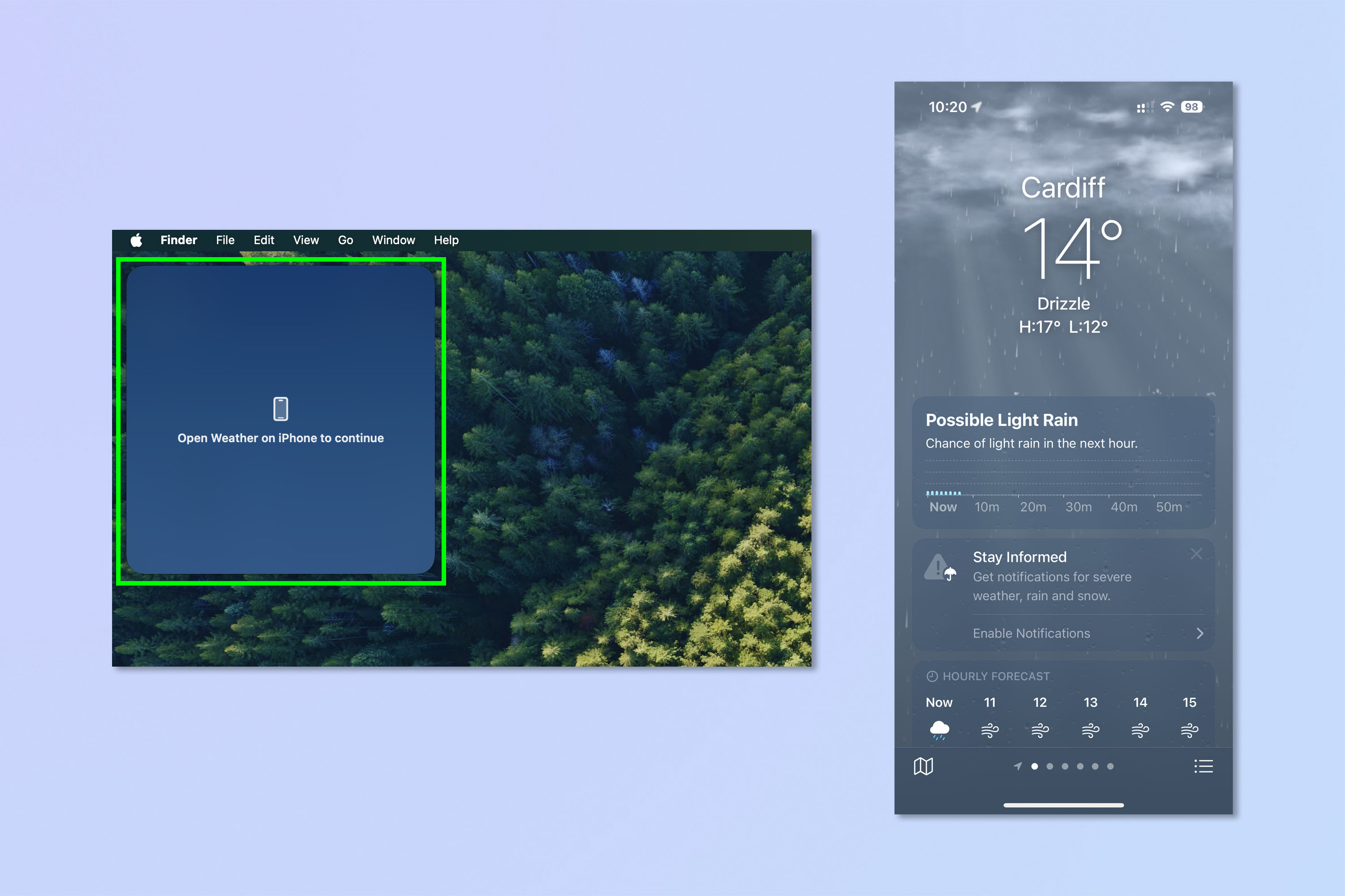 Снимок экрана, показывающий, как использовать виджеты iPhone в macOS Sonoma.