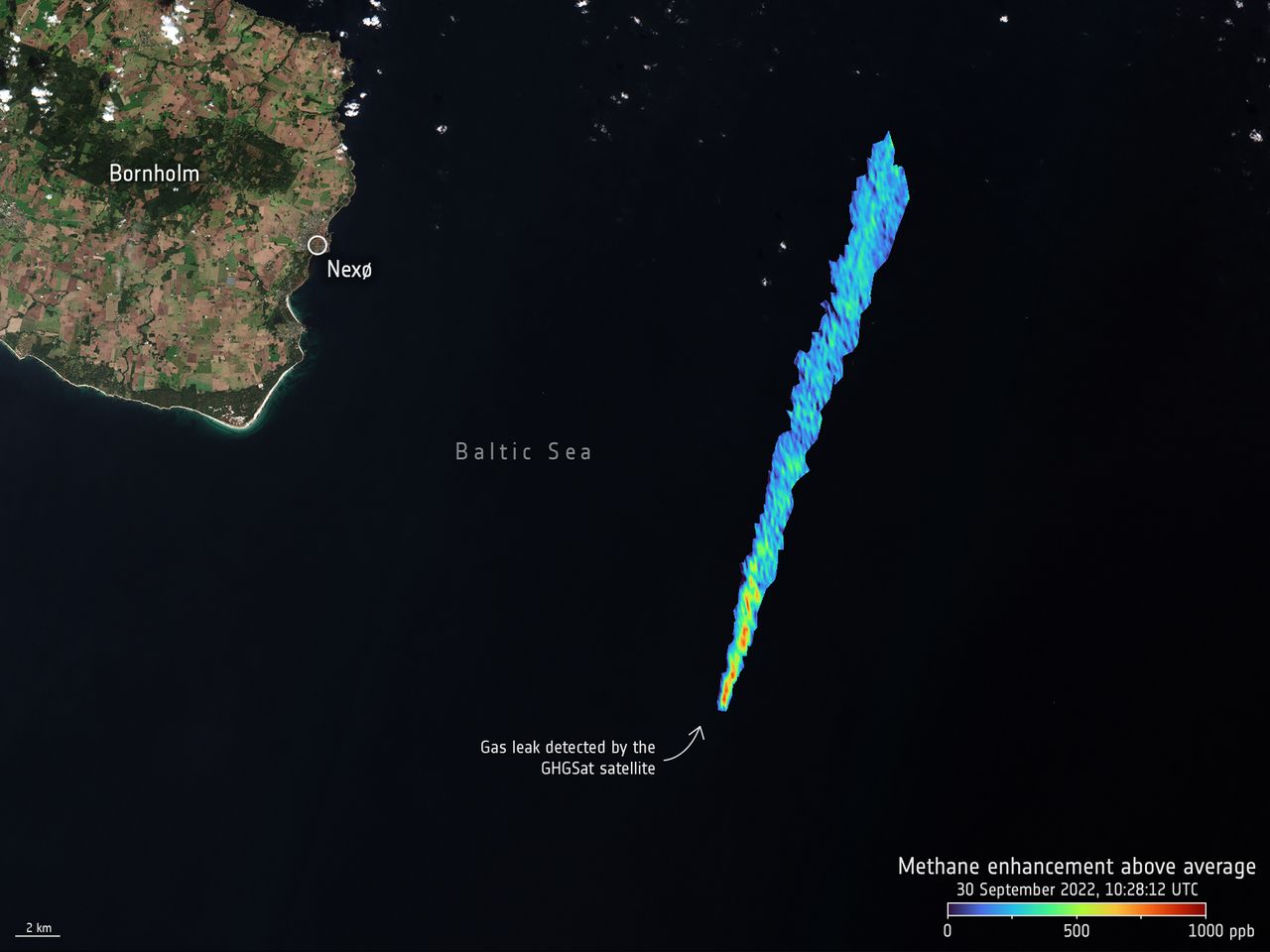 Canadian firm GHGSat used its satellite to measure the amount of greenhouse gas methane escaping from the broken pipelines.