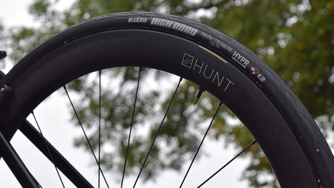 Maxxis introduced the new High Road clincher tyre at the Tour of Britain, which Canyon-Eisberg debuted on their Hunt carbon rims