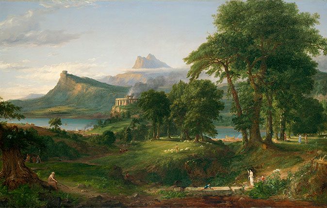 Thomas Cole, The Course of Empire: The Pastoral or Arcadian State, about 1834. Oil on canvas, 99.7 \00d7 160.6 cm. National Gallery, ccourtesy of the New-York Historical Society © Collection of The New-York Historical Society, New York / Digital image created by Oppenheimer Editions