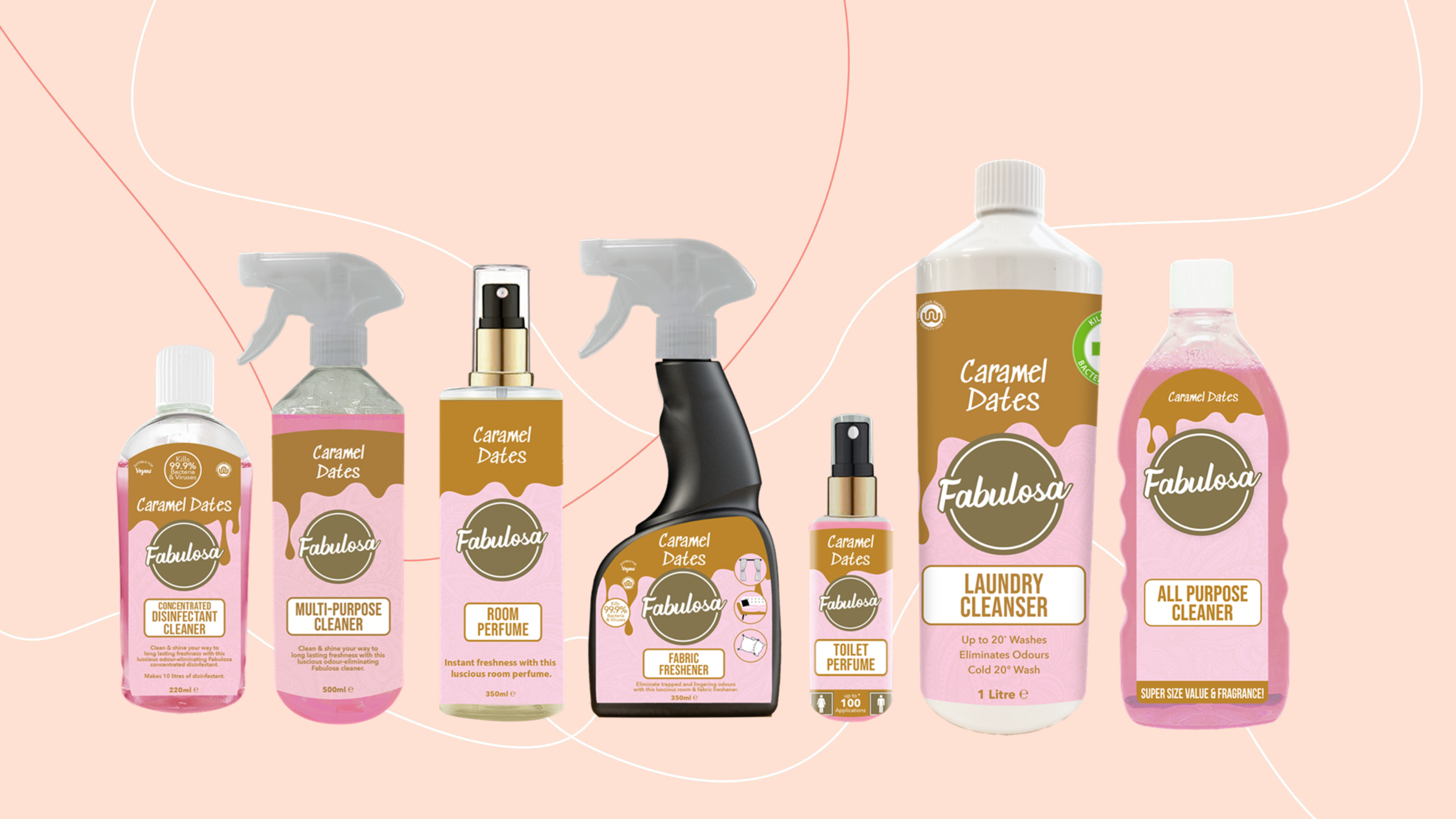 Caramel dates cleaning range on pink background