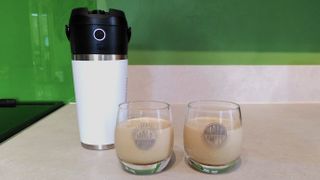 Nutribullet Flip blender with two glasses of iced coffee