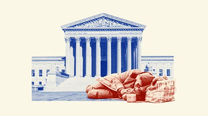 Homeless man sleeping on the steps of the Supreme Court