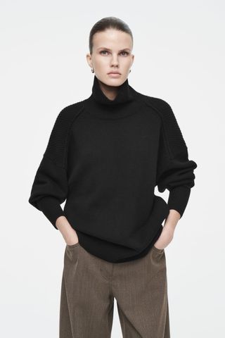 Ribbed Merino Wool Turtleneck Jumper