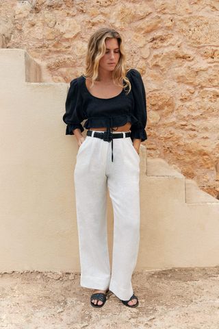 The Wabi Pleated Linen Trousers in Off-White