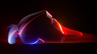 Concept teaser image of Viture AR Glasses with red and blue highlights