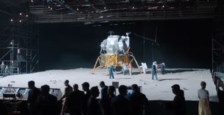 An artificial moon landing created on a sound stage
