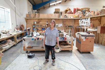 Phyllida Barlow, in her studio, 2018