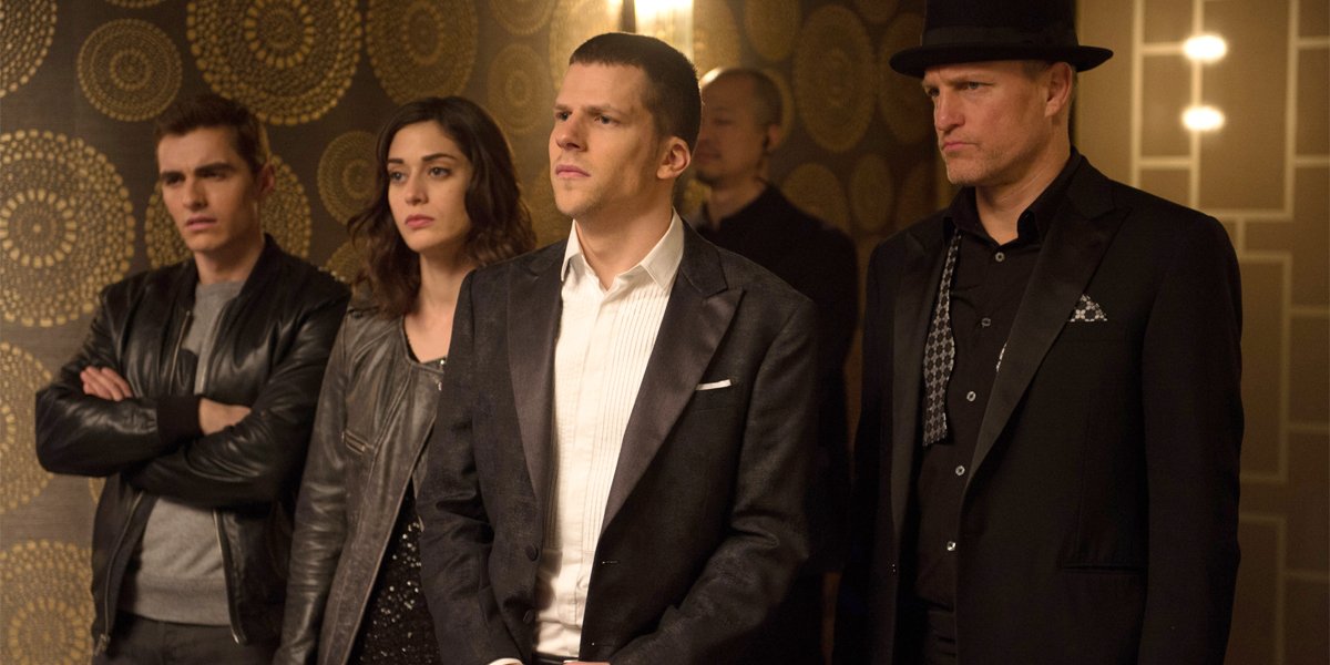 Dave Franco Lizzy Caplan Jesse Eisenberg and Woody Harrelson in Now You See Me 2