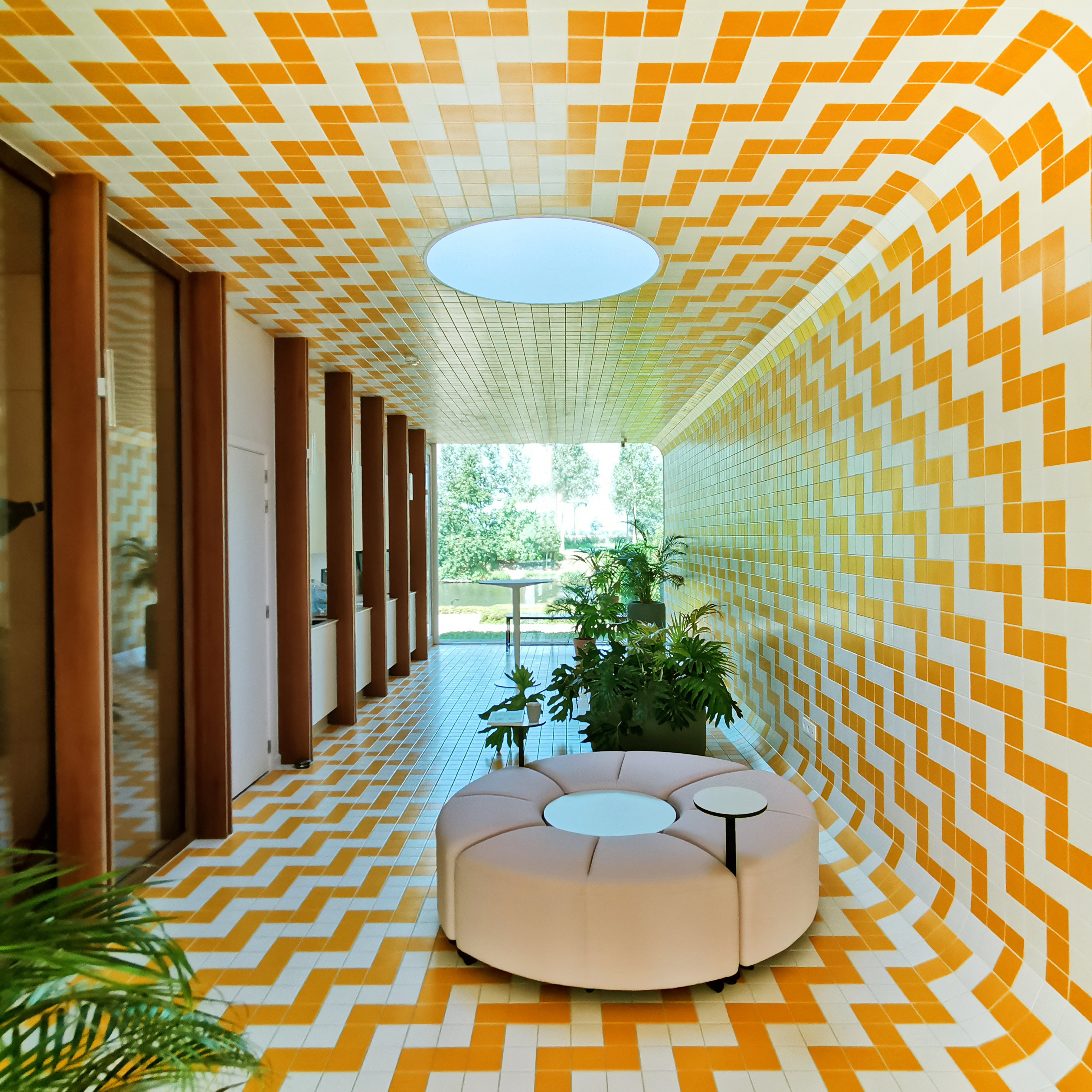 bright yellow interior at Heyday office in Belgium