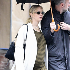 jennifer lawrence white coat outfit maternity