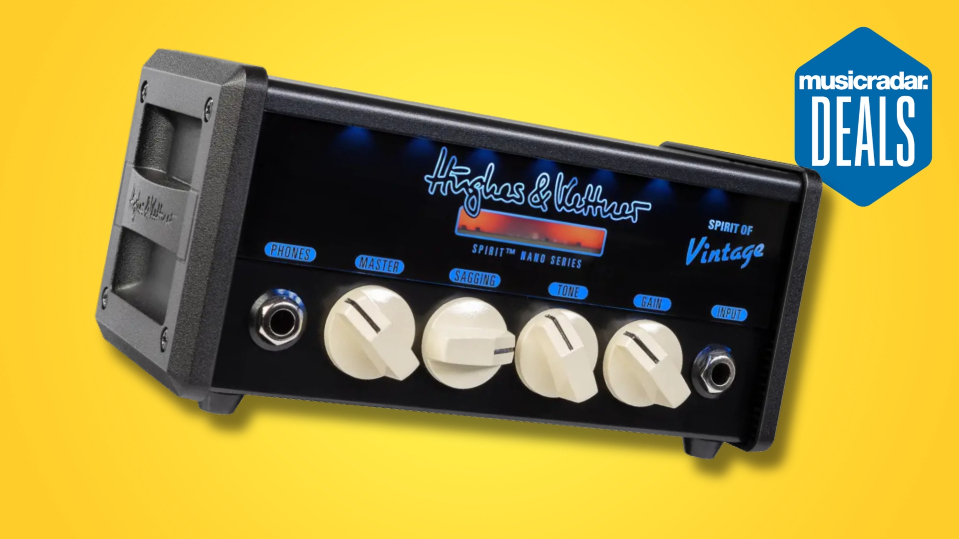 A Hughes &amp; Kettner Spirit of Vintage guitar amp head on a yellow background
