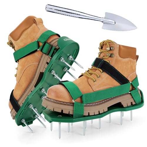 Ohuhu Lawn Aerator Shoes for Glass: Free-Installation Aeration Shoes With Stainless Steel Shovel, Heavy Duty Spike Aerating Sandals Lawn Equipment Tool With Hook &amp;amp; Loop Straps for Yard Patio Garden