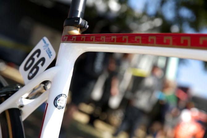'Gladiator' is Brandon McNulty's 58cm frame. Ten-year-old Lucas' picture of himself at a colosseum inspired the design: the bronze-gold and scarlet colours, laurel wreaths and Roman mosaic patterns would be good enough for Russell Crowe to ride