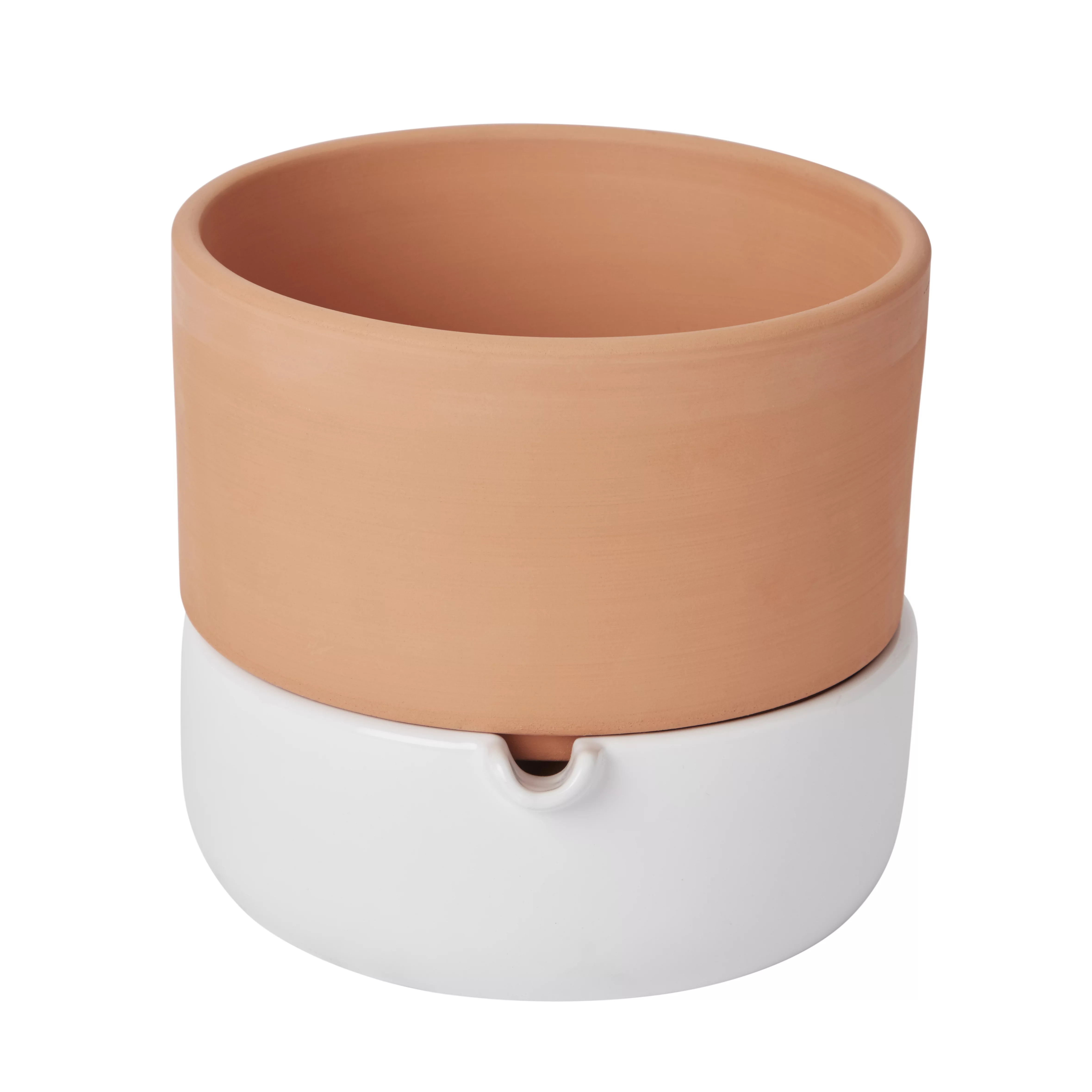 Verve Glazed Terracotta &amp;amp; White Terracotta Plant Pot (dia) 16.1cm, (h)14.5cm, 600ml