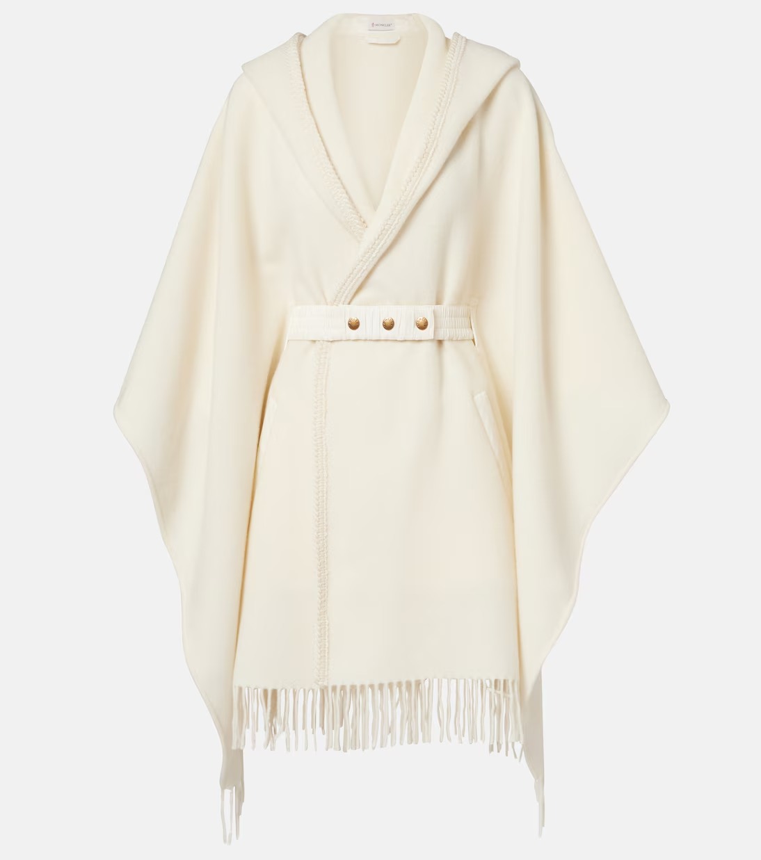 Moncler, Belted fringed virgin wool cape
