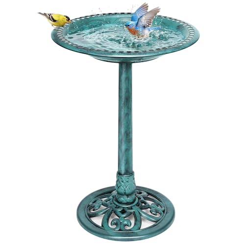 Vivohome Bird Bath for Outside, Polyresin Pedestal Birdbath, Green