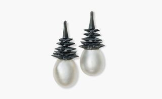blackened silver, white gold and pearl Hemmerle earrings