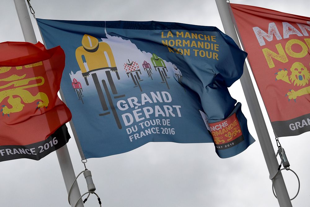 Flags commemorate the start of the 2016 Tour de France