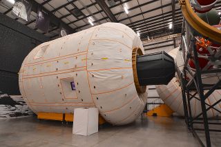 Full-scale model of the BA 330 inflatable space habitat, as seen at Bigelow Aerospace’s Las Vegas facilities, Wednesday, April 30, 2014.