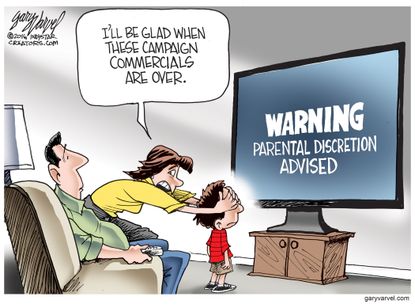 Political cartoon U.S. 2016 election ads