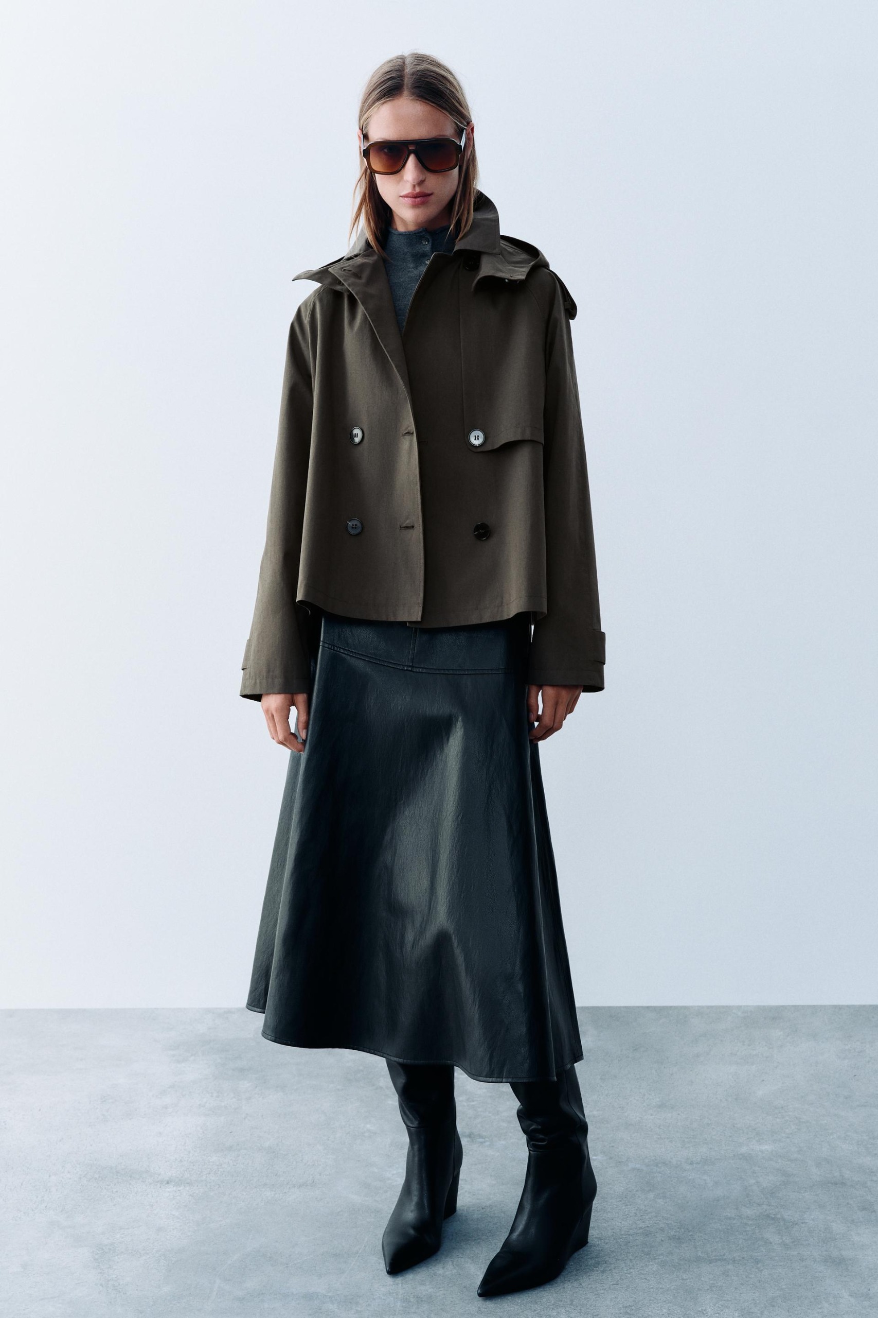 Short Hooded Trench Jacket - Khaki - Xs