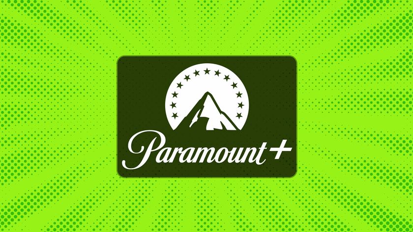 Paramount+ logo on a bright green dot background