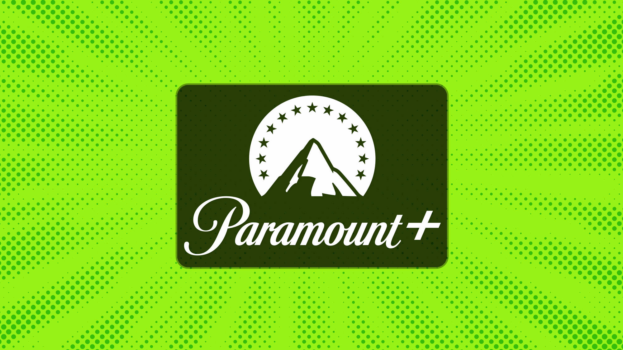 Paramount+ logo on a bright green dot background