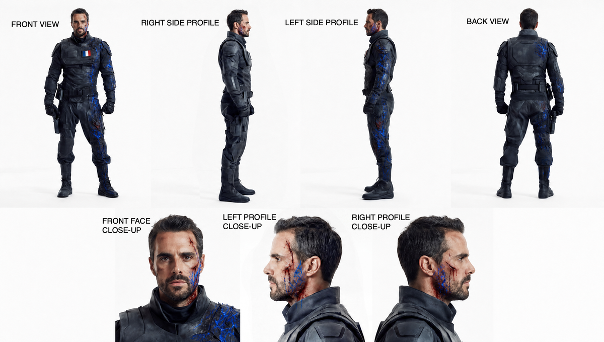 Catacombs AI film; character sheets of AI generated people