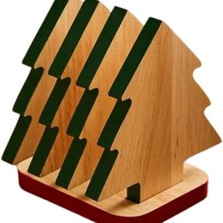 set of four Christmas tree shaped wooden coasters