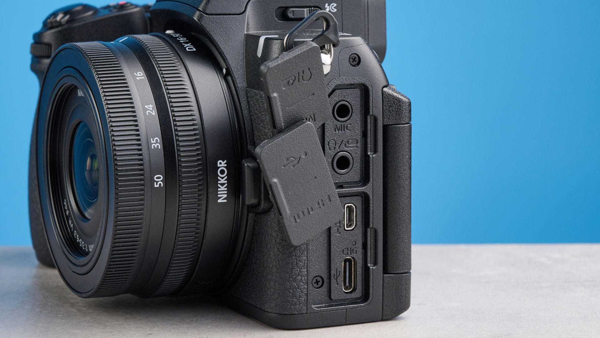 The Nikon Z50II with its ports showing