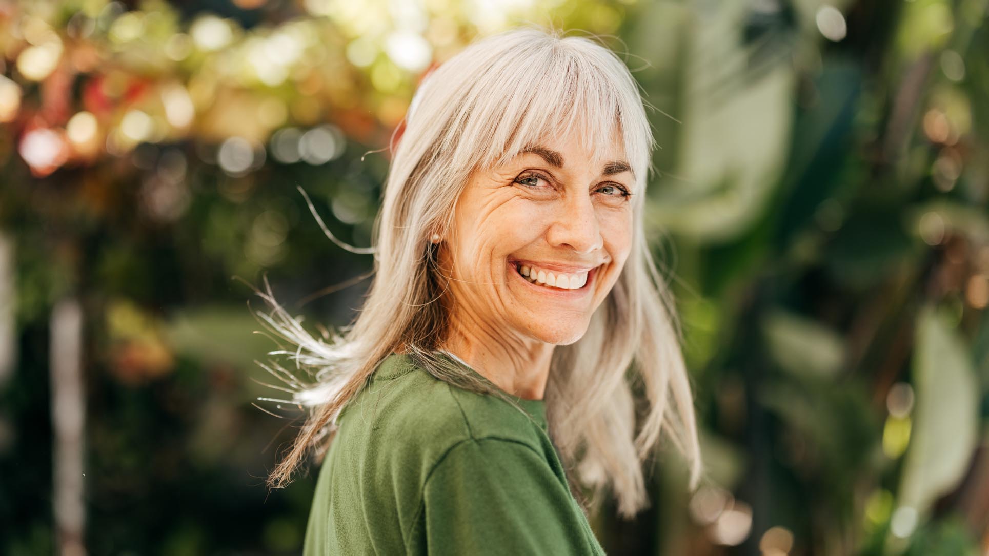 a senior woman smiling