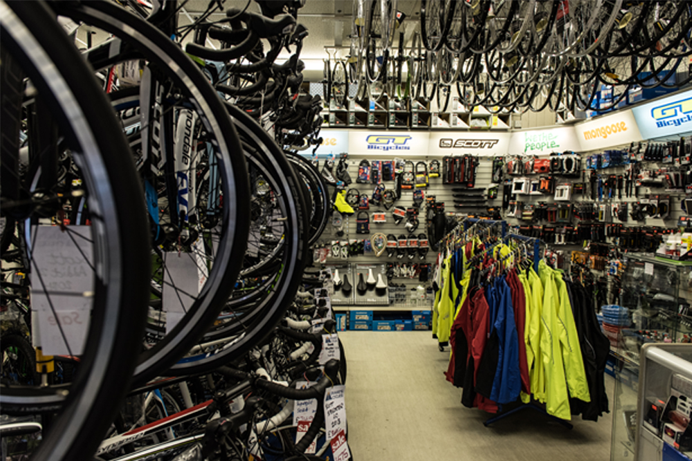 best waterproof cycling jackets: inside a bike shop