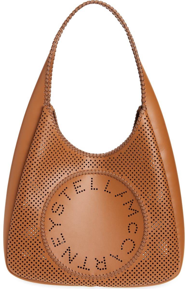 Circle Logo Perforated Faux Leather Hobo Bag