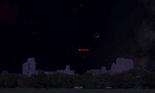 This sky map shows the location of the Venus and the moon in the evening sky at 6 p.m. local time on Dec. 5, 2013 as viewed from mid-northern latitudes.