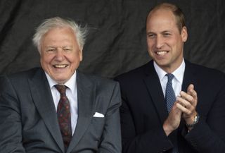 Prince William, Duke of Cambridge and Sir David Attenborough attend the naming ceremony for The RSS Sir David Attenborough on September 26, 2019 in Birkenhead, England