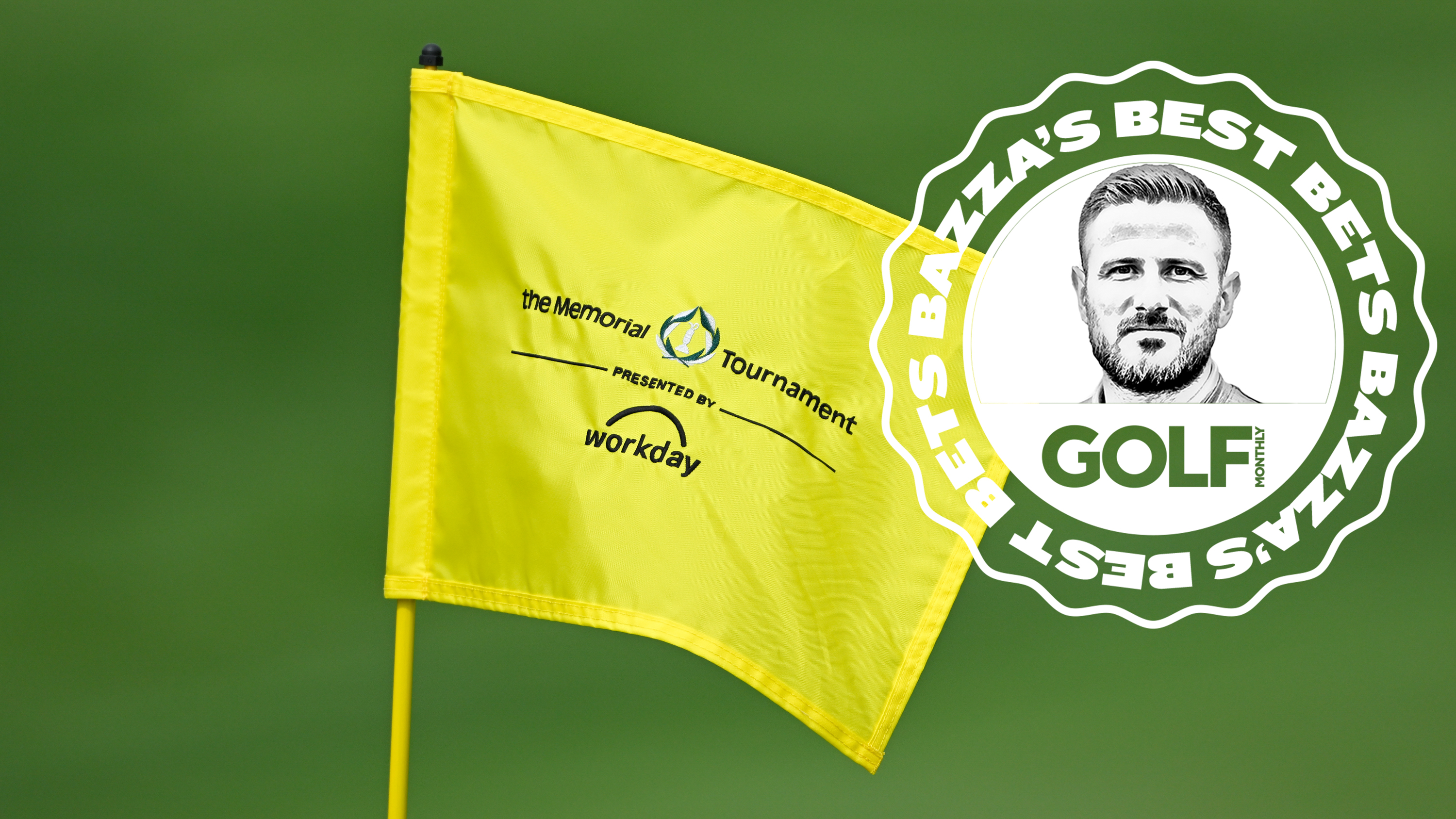 The Memorial Tournament flag on the PGA Tour, with an inset image of the Bazza's Best Bets logo