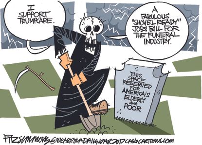 Political cartoon U.S. GOP health care bill grim reaper
