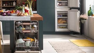 A kitchen fitted with a dishwasher and fridge freezer from Appliances Direct