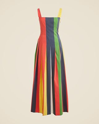 Christopher John Rogers X J.crew Pleated Dress in Striped Stretch Taffeta