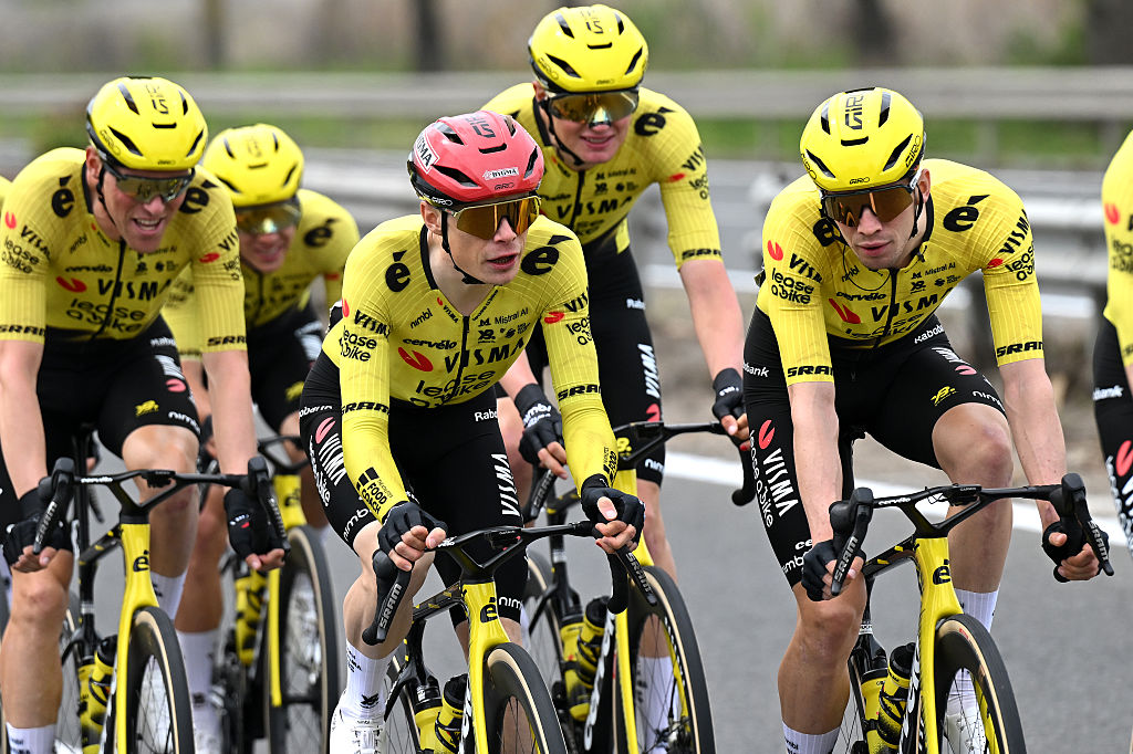 Jonas Vingegaard riding surrounded by teammates