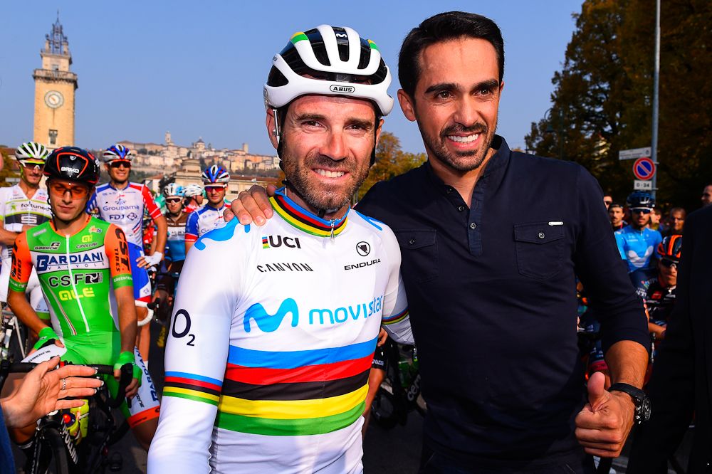 Alejandro Valverde and Alberto Contador before the start of Il Lombarida